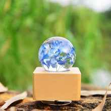 Load image into Gallery viewer, wooden music box Blue Hydrangea Crystal Ball Wooden Music Box with LED Mood Light lightue
