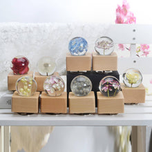 Load image into Gallery viewer, wooden music box Blue Hydrangea Crystal Ball Wooden Music Box with LED Mood Light lightue
