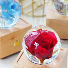Load image into Gallery viewer, real rose Red Rose Crystal Ball Music Box with LED Mood Light lightue
