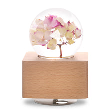 Load image into Gallery viewer, Red Hydrangea Crystal Ball Wooden Music Box with LED Mood Light lightue
